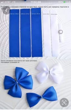 three different types of bows are shown in this image, one is blue and the other is white