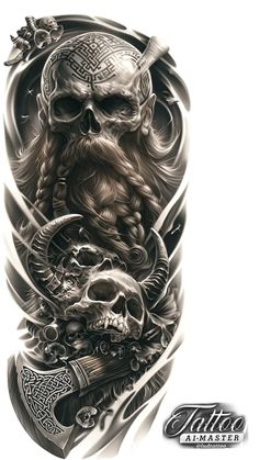 a man with a beard and skull tattoo on his arm