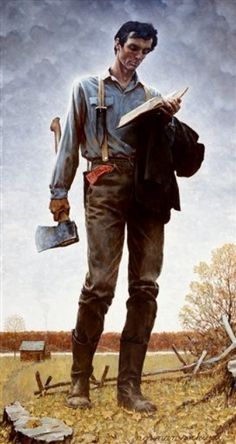 a painting of a man standing in the middle of a field holding a book and watering can