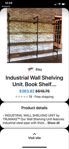 an advertisement for industrial wall shelving unit