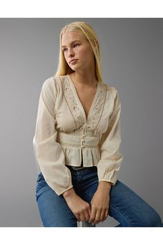 V-neckline with embroidery/Long sleeves/Peplum hem Casual V-neck Top With Embroidered Sleeves, Casual V-neck Blouse With Embroidered Sleeves, Peasant Top Sewing Pattern, Casual Embroidered V-neck Top For Fall, Fall V-neck Blouse With Embroidered Sleeves, Embroidered V-neck Blouse For Fall, Feminine Embroidered V-neck Blouse, Embroidered V-neck Top For Fall, Casual V-neck Blouse With Embroidered Hem