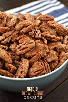 a bowl full of maple brown sugar pecans