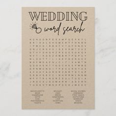 a wedding word search card on a white background with the words'wedding word search'in black ink