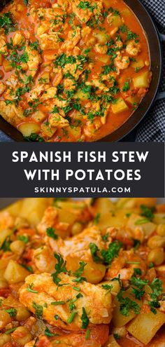 spanish fish stew with potatoes in a skillet