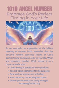 an angel with the words, 1010 angel number embrace god's perfect time in your life