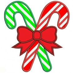 a candy cane with a bow on it's side is shown in red, green and white