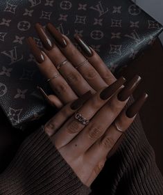 Plain Acrylic Nails, Edgy Nails, Beige Nails, Fall Acrylic Nails, Long Acrylic Nails Coffin, Long Square Acrylic Nails, Brown Nails, Square Acrylic Nails