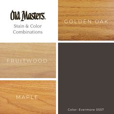 four different colors of wood with the names of their respective companies on them, including maple, golden oak, golden oak and golden oak