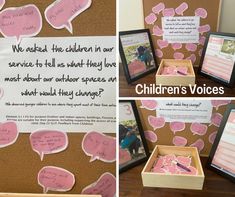 Collecting Children's Voices Parent Feedback Display, Oshc Room Set Up, Eylf Programming, Floor Books, Outdoor Classroom Activities, Learning Stories Examples, Preschool Displays, Educational Leader, Ash Art