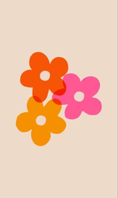 three colorful flowers sitting on top of each other in front of a light brown background