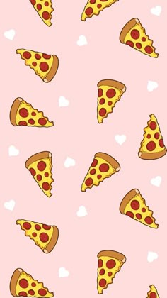 pizza slices on a pink background with hearts