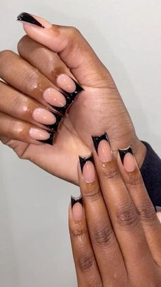 Black Nails Short, Black French Tips, Graduation Nails, Black Acrylic Nails, Nail Room, Black French