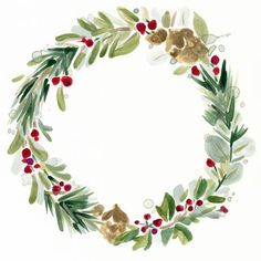 a watercolor christmas wreath with holly and berries