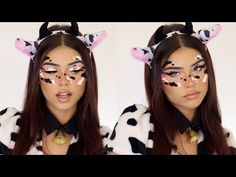 Cow Halloween Costume Makeup, Cow Make Up Look, Cow Make Up For Halloween, Cow Face Makeup Halloween, Cow Halloween Makeup Look, Cow Print Face Paint, Cow Print Makeup Halloween, Cow Makeup Look For Halloween, Halloween Cow Makeup Looks