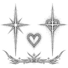 three crosses with hearts and stars on them