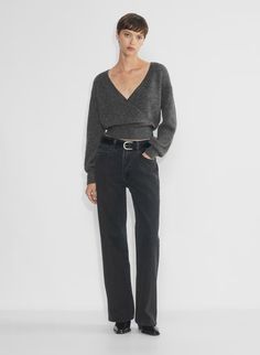 DEAR SWEATER | Aritzia Wrap Around Sweater, Wrap Sweater Outfit, V Neck Sweater Outfit, Deep V Sweater, Over 50 Fashion, Pinterest Shop, Poplin Skirt, Clothes Fall, Large Sweater