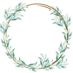 a circular frame with green leaves and branches