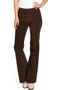 High-rise, slim-fit corduroy flares with retro pin tuck seams down the center. Comfortable and stretchy. Classic zip fly and button closure with pockets on the back. Looks great dressed up with heels and a crop knit! CARE | Machine Wash Cold Inside Out CONTENTS | 98% Cotton, 2% Spandex MEASUREMENTS | 43"/109 cm Top to Bottom 33"/84 cm Inseam 10"/25 cm Rise (Size 26/3) MODEL | 5'8 - wearing a size 26/3 IMPORTED Stretch Flare Corduroy Bottoms, Stretch Corduroy Flare Bottoms, Fitted Flare Corduroy Pants, Flare Corduroy Bottoms For Spring, Flared Corduroy Bottoms For Spring, Spring Flare Corduroy Bottoms, Spring Flared Corduroy Bottoms, Mid-rise Corduroy Bottoms For Fall, Fall Mid-rise Corduroy Bottoms