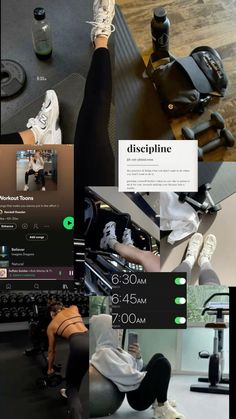 a collage of photos showing different types of exercise equipment