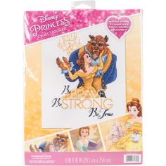 the disney princess cross stitch kit is shown in its package with instructions to make it look like