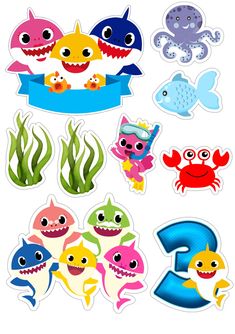 various stickers with different types of sea animals