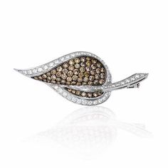 Leo Pizzo Diamond and Black Rhodium 18k White Gold Leaf Brooch Pin Cognac Diamonds, Fine Diamond Jewelry, Gold Brooch, Diamond Brooch, Gold Brooches, Diamond Carat, Black Rhodium, Jewelry Plate, White Gold Diamonds