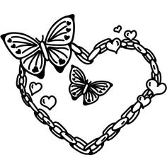 a heart shaped chain with two butterflies on it, and hearts in the shape of a butterfly