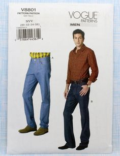 Vogue Sewing Pattern 8801, Men's Jeans, Men's Sizes 30 32 34 36, Uncut/FF, Close-fitting, Tapered or Boot-legged Jeans Sewing Pattern by Allyssecondattic on Etsy Jeans Sewing Pattern, Jeans Sewing, Pattern Sheets, Edge Stitching, Edge Stitch, Patterned Sheets, Body Measurements