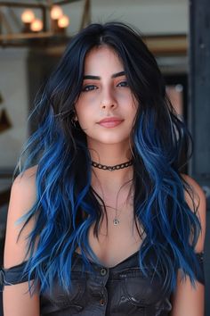 38 Gorgeous Blue Highlights Hairstyles To Transform Your Look Black Hair With Blue Highlights, Highlight Hairstyles, Girl Hair Styles, Hair Styles Long Hair, Blue Hair Highlights, Highlights Hairstyles, Blue Black Hair, Blue Ombre Hair, Straight Black Hair