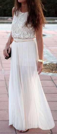 Maxi Skirt & Lace <3 White Skirt And Top Outfit, White Skirt And Top, Skirt And Top, Top Outfit, White Maxi, White Skirt, Marchesa