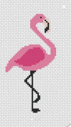 a pink flamingo cross stitch pattern on a white background