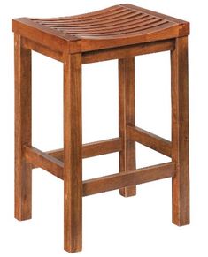 a wooden stool sitting on top of a white background