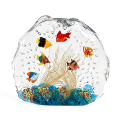 a glass fish bowl filled with lots of water