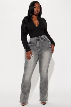 Available In Grey. Available In Regular 33" Inseam & Tall 36" Inseam. Bootcut Jean Pockets Tummy Control No Gap Waistband 11" High Rise High Stretch Disclaimer: Due To The Specialized Wash Process, Each Garment Is Unique. 64% Cotton 31% Polyester 3% Spandex 2% Spandex Imported | She Stands Out Tummy Control Bootcut Jeans in Grey size 3 by Fashion Nova Jean Pockets, Bootcut Jean, Jean Grey, Womens Bodysuit, Black Bodysuit, Grey Fashion, Bootcut Jeans, Size 13, Black Fashion