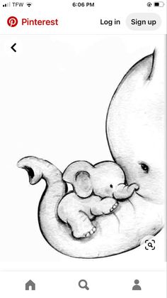 a drawing of an elephant holding a baby in it's back end with its trunk