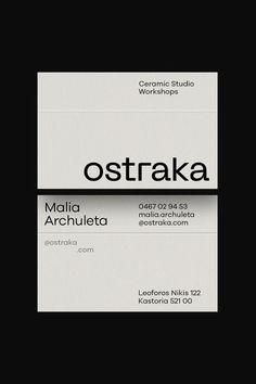 Modern typographic business cards for ceramic studio, Ostraka. Branding and art direction. 타이포그래피 포스터 디자인, Minimal Business Card