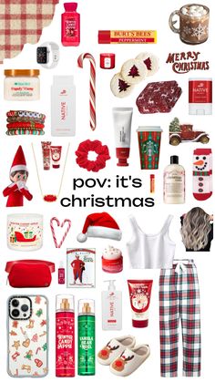 a collage of christmas items with the words pov it's christmas