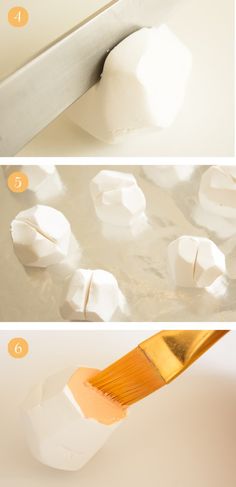 the process to make marshmallows is shown in three different stages, including being peeled