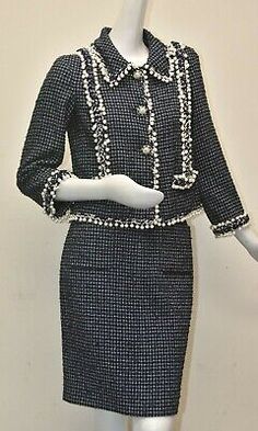 Chanel Suits For Women, Chanel Two Piece, Chanel Suit, Blazer And Skirt, Hollywood Fashion, Navy Blazer, Beaded Bags, Cashmere Coat, Skirt Suit