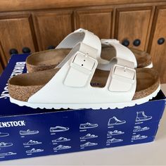 Brand New In Box, Looks Like They Have Been Tried On Before. Please See All Photos Before Purchasing. Size: 40 Women’s 9/ Men’s 7 Bridal Birkenstocks, White Birks, White Birkenstock, Birkenstock White, White Birkenstocks, 40 Women, Birkenstock Sandals, Birkenstock Arizona, Birkenstock Shoes