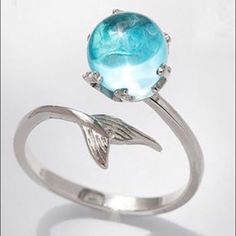 Sterling Silver Open Blue Crystal Mermaid Ring! Very Pretty For All Of You Mermaids Out There! Perfect For Summer! I Have The Matching Necklace Listed. Bundle & Save! Mermaid Ring Silver, Ocean Ring, Mermaid Ring, Silver Mermaid, Mermaid Jewelry, Blue Mermaid, Jewelry Model, Crystal Rings, Blue Rings