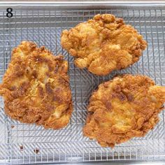 three fried food items on a cooling rack