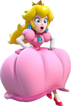 the princess peach is sitting on top of a pink object