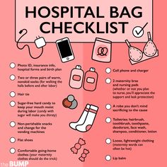 a pink poster with the words hospital bag checklist