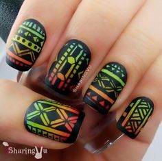 Ombré Tribal Nails nail art by SharingVu Petal Nail Art, Indian Nails, Funky Nail Art, Different Nail Designs, Pretty Nail Designs, Exotic Nails, Toe Nail Designs, Get Nails