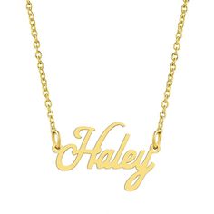 Introducing the KISPER 18K Gold Plated Stainless Steel Personalized Name Pendant Necklace – a unique and meaningful way to express your individuality. This customized necklace features a pendant crafted from durable stainless steel, plated with opulent 18K gold, and delicately designed with your chosen name. The personalized touch adds a special and sentimental element to this elegant accessory. The necklace allows you to carry your name close to your heart, making it a distinctive and stylish p Customizable Gold Necklace As A Gift For Her, Gold Custom Name Necklace For Her, Customized Necklace, Name Pendant, Elegant Accessories, Pendant Design, Custom Necklace, Name Necklace, Fitness Fashion