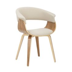 an upholstered chair with wooden legs and a white fabric seat pad on the back