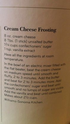 the ingredients for a cream cheese frosting recipe