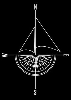 a black and white drawing of a compass