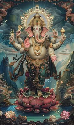 a painting of an elephant god in the midst of water